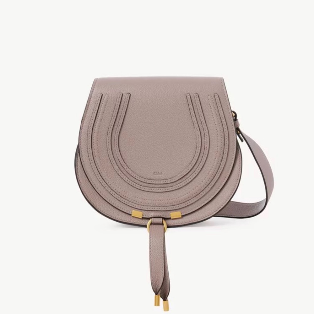 Chloe Light Pink Marcie Leather Crossbody Saddle Bag